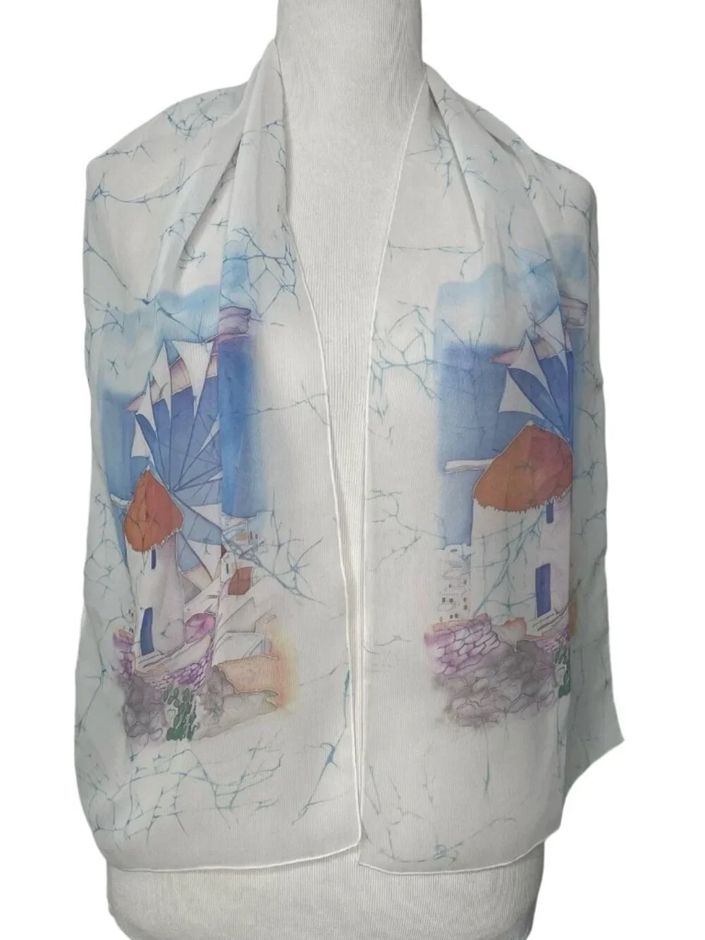 Ifasma Greek Scarf Wearable Art Windmill Design Sheer Rectangle Boho Shawl
